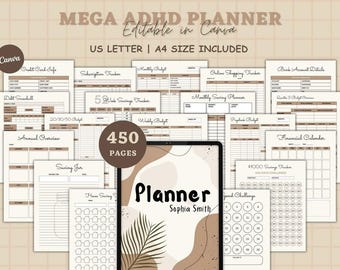ADHD planner Adults, ADHD planner for work, ADHD organization, adhd journal, Printable Planner, pdf planner, Canva Planner, Finance, Study