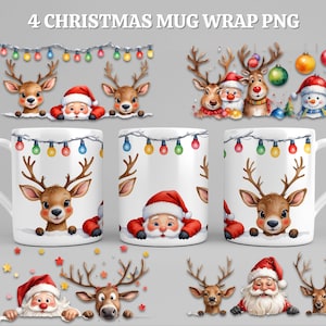 Pacote de canecas de Natal 15oz PNG | Design de embrulho de caneca de Papai Noel, caneca de Natal PNG para sublimação e designs de canecas de 15oz