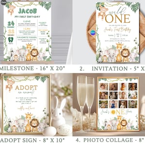 wild one bundle,safari 1st invite,jungle 1st decor,wild one invite,1st bday template,birthday bundle,diy birthday set,wild one decor,safari party kit,jungle invite,baby 1st birthday,editable invite,first birthday set