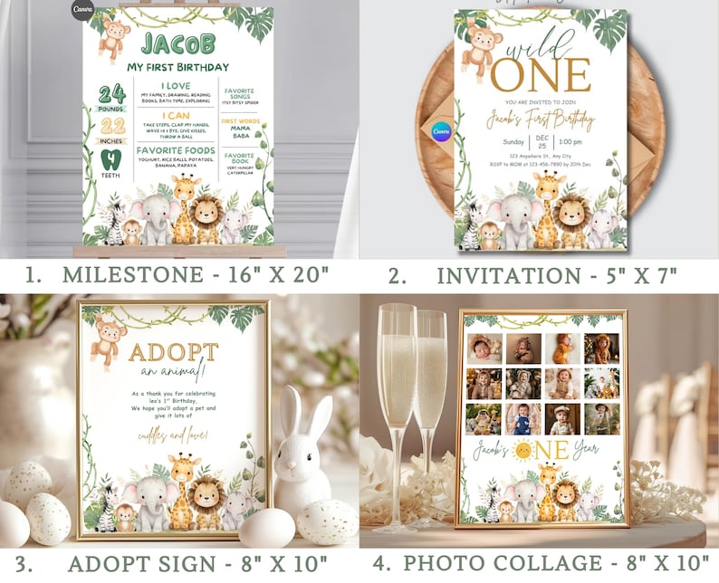 wild one bundle,safari 1st invite,jungle 1st decor,wild one invite,1st bday template,birthday bundle,diy birthday set,wild one decor,safari party kit,jungle invite,baby 1st birthday,editable invite,first birthday set
