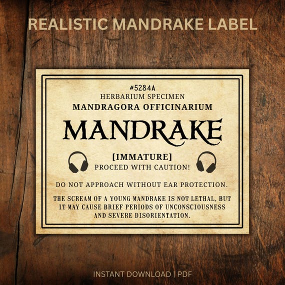 Printable Mandrake Label – Realistic Wizard Herbology Sticker Prop