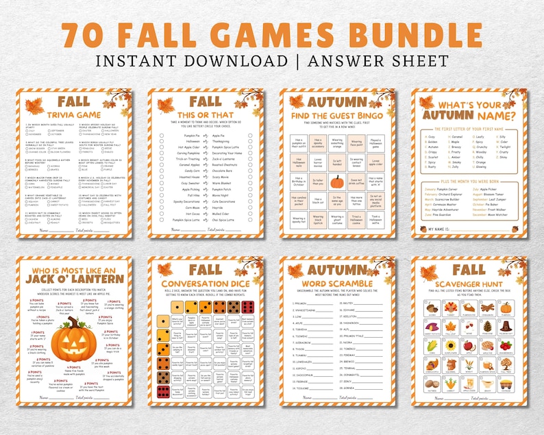 Fall Riddles And Trivia Fall Game Bundle, Autumn Trivia Games, 65 Fun Printable Games for ...
