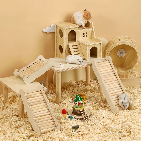 Paradis pour hamsters bricolage - maison de hamster en bois - échelle de hamster - jouets pour hamster - meubles de hamster - cadeaux hamster - niche pour petits animaux