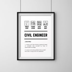Civil Engineer Definition Print, Dictionary Artwork, Printable Wall Art, Modern Typography Poster, Digital Download