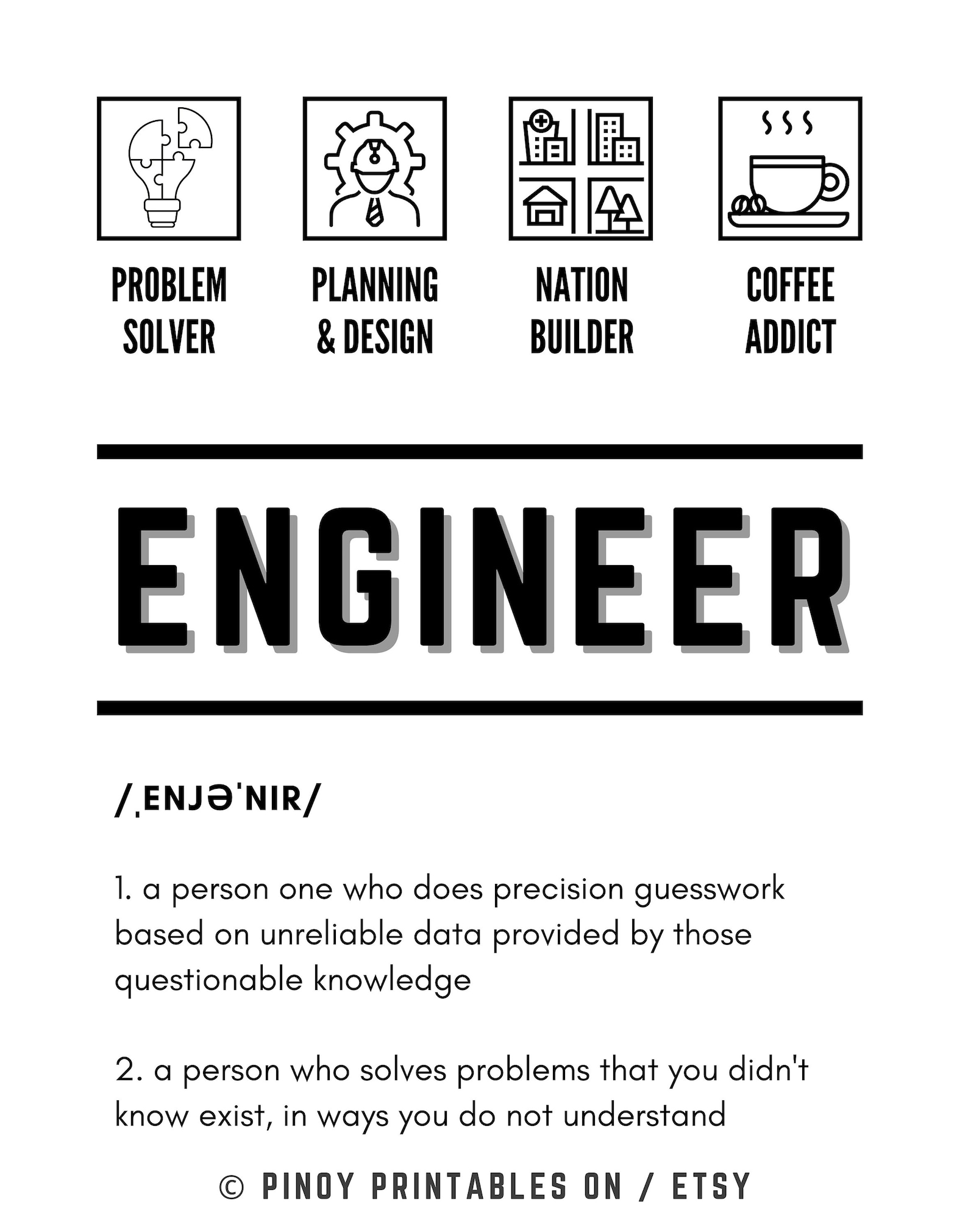 Engineering Printable Poster, Engineer Gift Decor, Cute Engineer ...