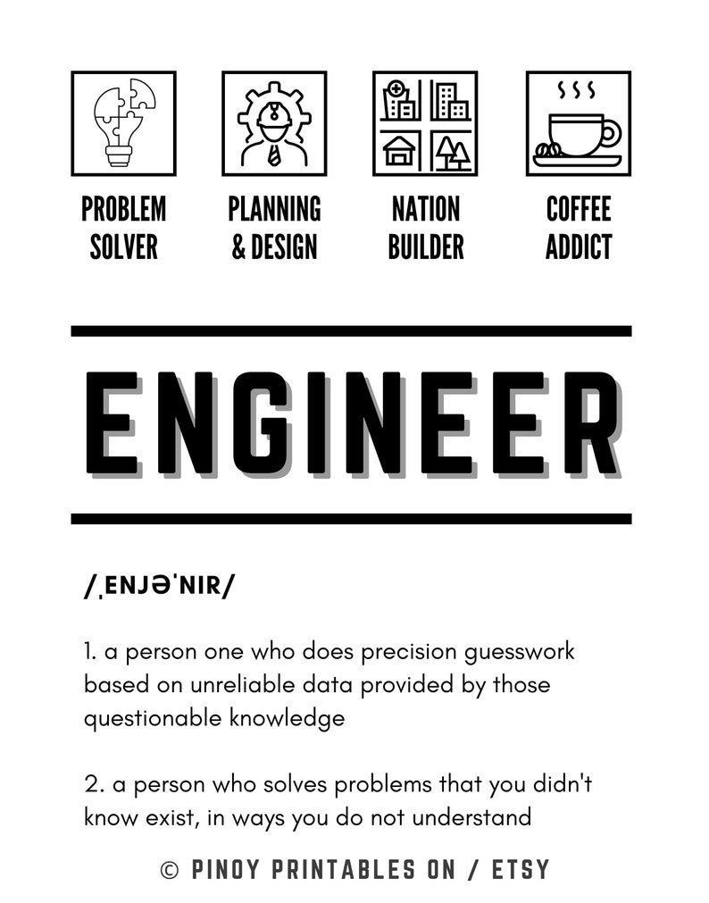 Engineering Printable Poster, Engineer Gift Decor, Cute Engineer