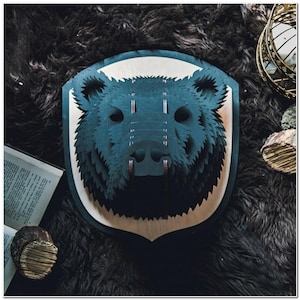 Wilderness Wonder: Laser-Cut Bear Head Animal Trophy for Your Rustic Wall Decor