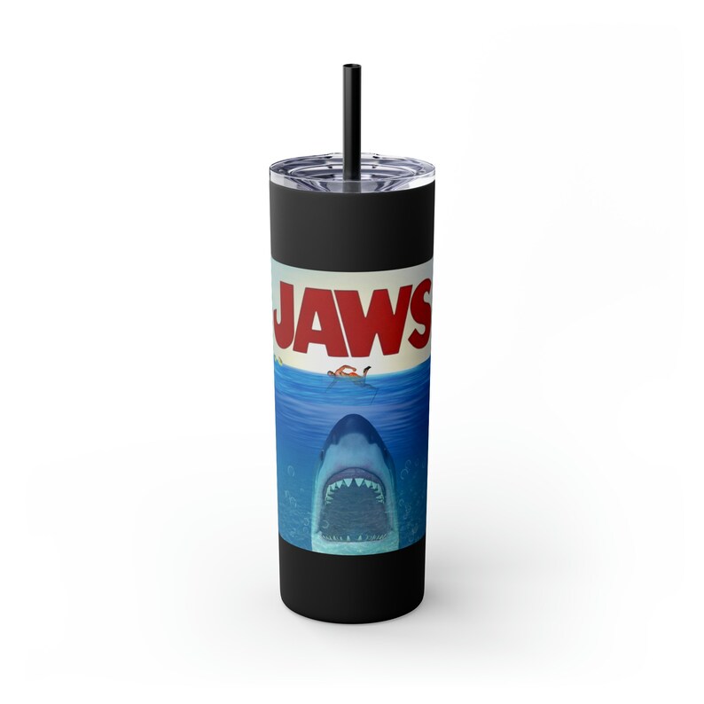 JAWS 1975 MOVIE Skinny Tumbler With Straw 20oz Insulated Drink Cup To