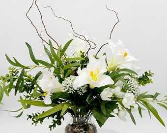 Classic Lilies Silk Arrangement, Easter Lilies Centerpiece