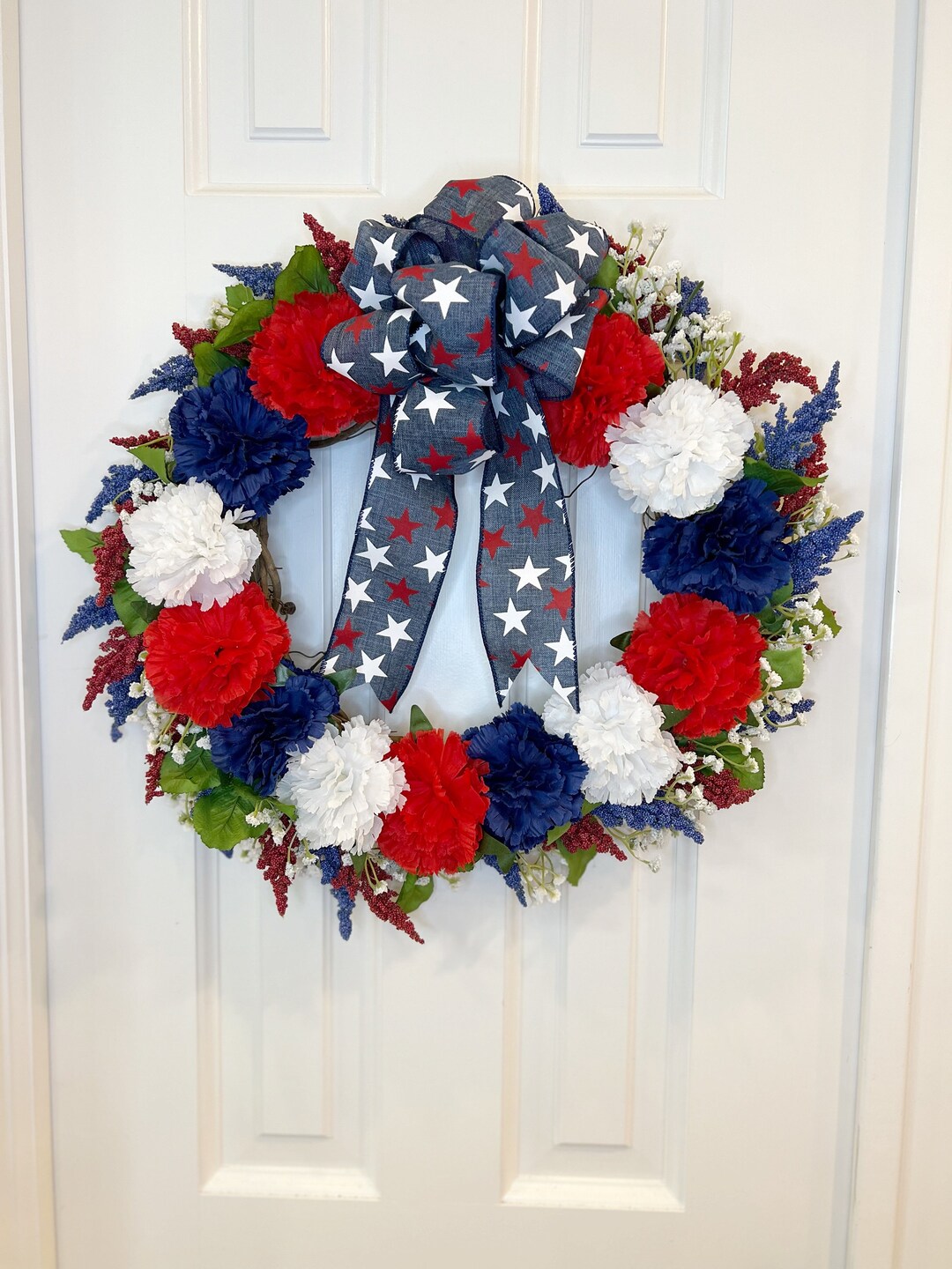 Patriotic Carnations Wreath 4th of July Floral Wreath Etsy