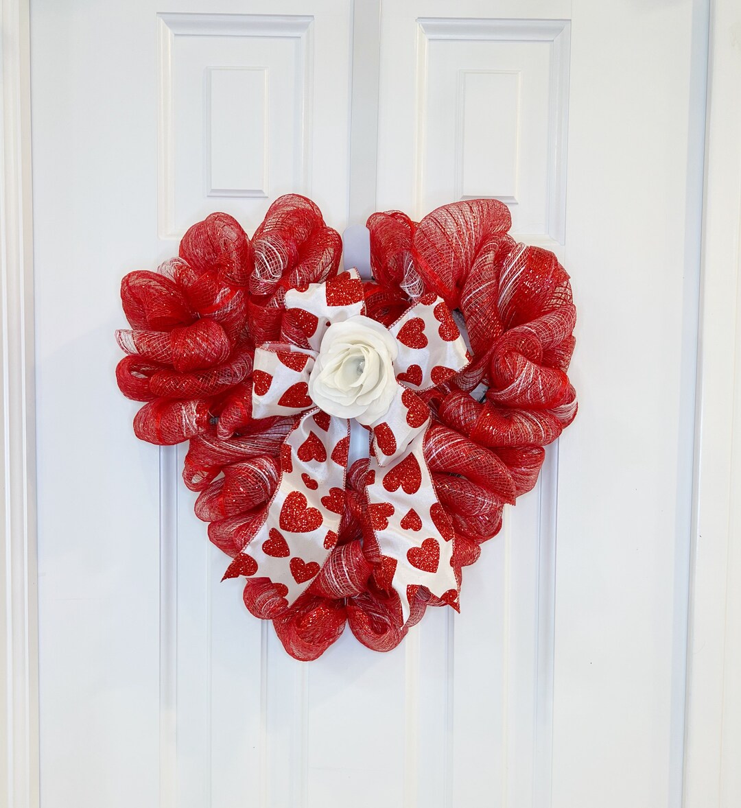 16 Deco Mesh Heartshaped Wreath, Valentines Day Wreath Etsy