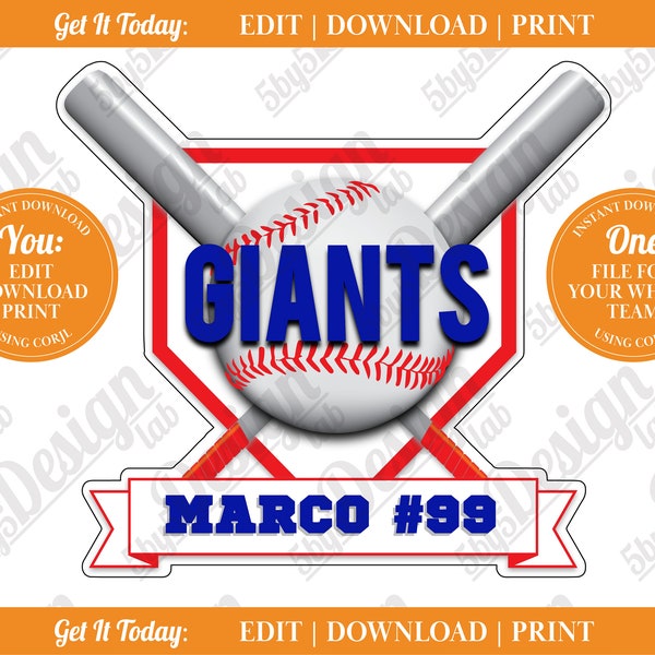 DIGITAL TEMPLATE - Baseball Door Sign [Bat and Ball], Printable Baseball Signs for Locker Room, Travel Tournaments, Room Decor, Parties