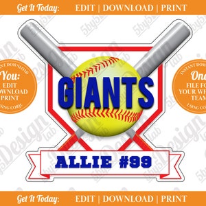 DIGITAL TEMPLATE - Softball Door Sign [Bat and Ball], Printable Softball Signs for Locker Room, Travel Tournaments, Room Decor, Parties
