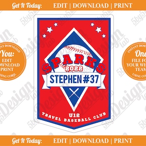 DIGITAL TEMPLATE - Baseball Door Sign [Banner], Printable Baseball Signs for Locker Room, Travel Tournaments, Room Decor, Parties