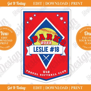 DIGITAL TEMPLATE - Softball Door Sign [Banner], Printable Softball Signs for Locker Room, Travel Tournaments, Room Decor, Parties