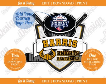 Hockey Door Sign Template Hockey Puck and Stick Door Hanger for Hockey Tournament Digital Download