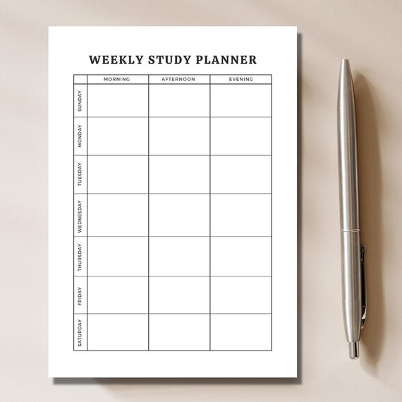 weekly study planner printable printable study planner etsy