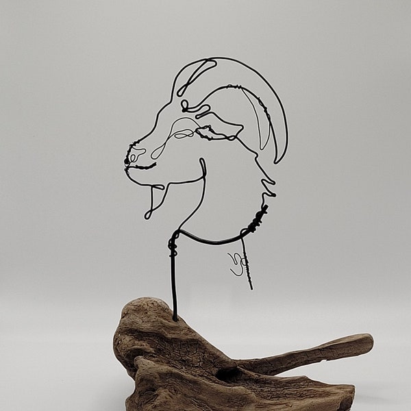 Sternzeichen Steinbock aus Draht, Handarbeit, Holz, Drahtfigur, Steinbock