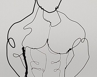 Wire bodybuilder, torso, naked man, handmade, driftwood