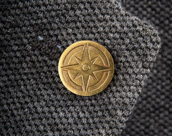 Lapel pin LRG - Compass • Brass • Button pin • Suit accessory • Groom ware • Gift for him • Handcrafted • Made in Ireland • By MILLETTWADE