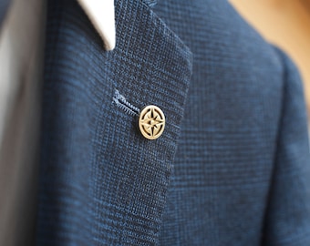 Lapel pin - Compass • Brass • Button pin • Suit accessory • Groom ware • Gift for him • Handcrafted • Made in Ireland • By MILLETTWADE