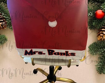 Personalized Santa Chair Covers – Custom Christmas Chair Back Covers, Holiday Decor, Santa Hat Chair covers, Family Name Christmas Decor