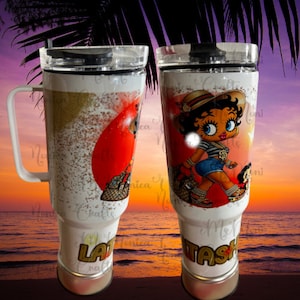 Personalized 40oz Tumbler w/Betty Boop handle and straw; Stanley Cup ; Personalized Betty Boop Tumbler; Vacation Tumbler; Stanley dupe