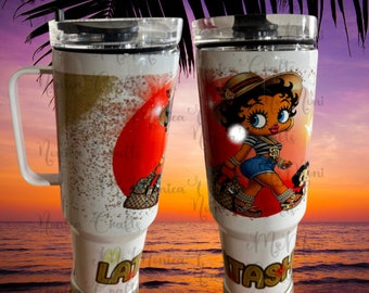 Personalized 40oz Tumbler w/Betty Boop handle and straw; Stanley Cup ; Personalized Betty Boop Tumbler; Vacation Tumbler; Stanley dupe