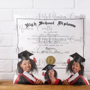 Almohada de diploma personalizada; almohadas de graduación; Almohada personalizada con imagen de graduación; Clase de 2024; almohadas para la escuela secundaria y la universidad; GED