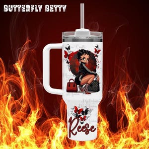 Personalized 40oz Tumbler w/Betty Boop handle and straw, Stanley Cup, Personalized Betty Boop Tumbler, Vacation Tumbler, Stanley dupe