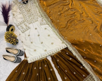 Traje Sharara bordado, Salwar Kameez pakistaní, traje de boda indio