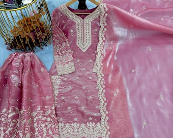 Pink Embroidered Palazzo Salwar Suit, Indian Wedding Kameez
