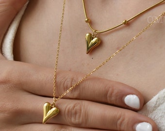 Gold Filled Herzkette, Herzanhänger Solid Heart Ohrringe Gold Filled Kette Halskette Valentinstag Liebhaber Geschenk WASSERDICH Frauen Schmuck