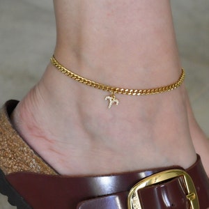 Curvy Chain Anklet with Aries zodiac Charm