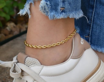Gold Filled Rope Chain Anklet Ankle Bracelet Twisted Chain Thick Chunky Waterproof Gift for Her Women Beach Daily Wear Anklet Non Tarnish