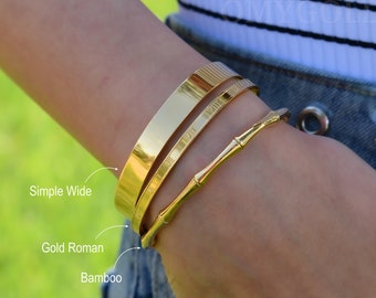 GOLD gefüllter Armreif, verstellbares Goldmanschettenarmband, minimalistisches Armband, Armband mit Gravur, wasserdichter personalisierter Geschenkschmuck