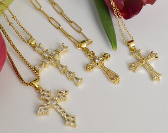 Gold Cross Necklace, Mens Gold Cross Necklace, Gold Chain Cross Necklace Women, Minimalist Cross Necklace, Cross Religion Ankh Necklace Gift