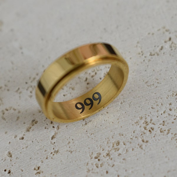 Gold Filled Fidget Rings, Angel Number Engraving Spinner for Women, Band Rings Spin Fidgeting Ring 777 999 444 Friend Personalized Christmas