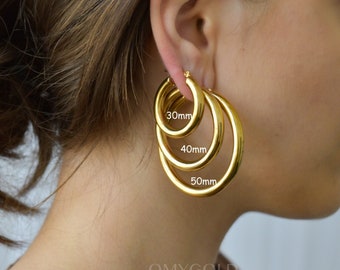 Gold Hoop Earrings 6 Size Hoop Earrings 50mm, 40mm, 30mm Circle Silver Hoop Earrings WATERPROOF Earrings Thick Large Outstanding Her Jewelry