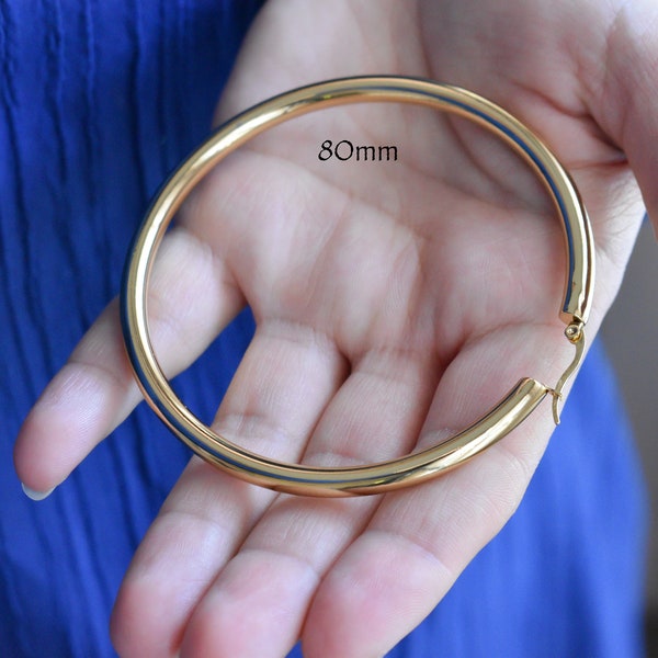 60 70 80mm Gold Filled Hoop Earrings 6 Size Hoop Round Earrings Best Bigger Thick Extra Large WATERPROOF Earrings Best Her Women Jewelry