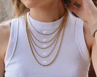 18K Gold Filled Rope Chain Waterproof Non Tarnish Necklace Choker Gold Chain Thin Thick Rope Twist Anklet Daily Wear Jewelry Christmas Gift