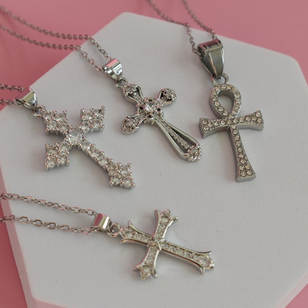 Collier croix en argent, collier croix en argent sterling, pendentif breloque religieux, croix de Jésus imperméable fait main église femmes hommes Noël