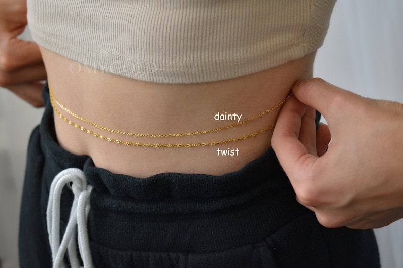 Gold Filled Belly Chain Dance Waist Plus Size Beads Chain Women Paper Link Figaro Body Jewelry Bikini Pool Chains with Dangle Christmas Gift image 2
