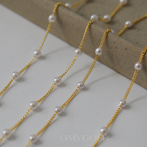 Gold FILLED Pearl Chain Necklace WATERPROOF Pearl Bead Dainty Minimalist Bracelets Anklets, Pearl Choker Kids Necklace, Gold Chain Necklace