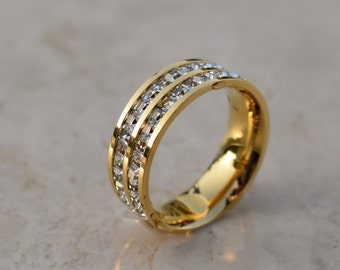 Bagues en or pour femme, bague diamant deux rangs 18 carats, chevalière esprit minimaliste, bagues étanches, bijoux taille émeraude de qualité, cadeau pour elle