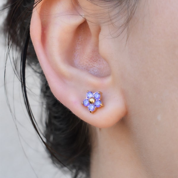 Viola Flower Earrings - Amethyst Gem Blossom Stud Earrings Light Purple Daisy Floral Best Women Earrings WATERPROOF Flower Daily Earrings