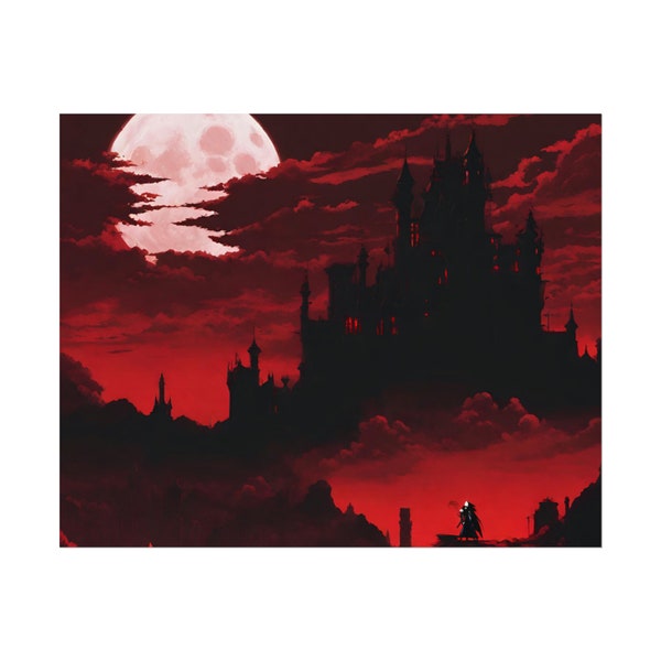 Castlevania Simon Belmont Video Game Room Inspired Wall Decor | The Cursed Night Begins Poster | Dracula Castle Vampire Night Wall Hanging