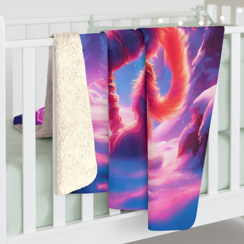 Warrior Cat Blanket, Glowing Kitten Plush Sherpa Blanket, Neon Sword