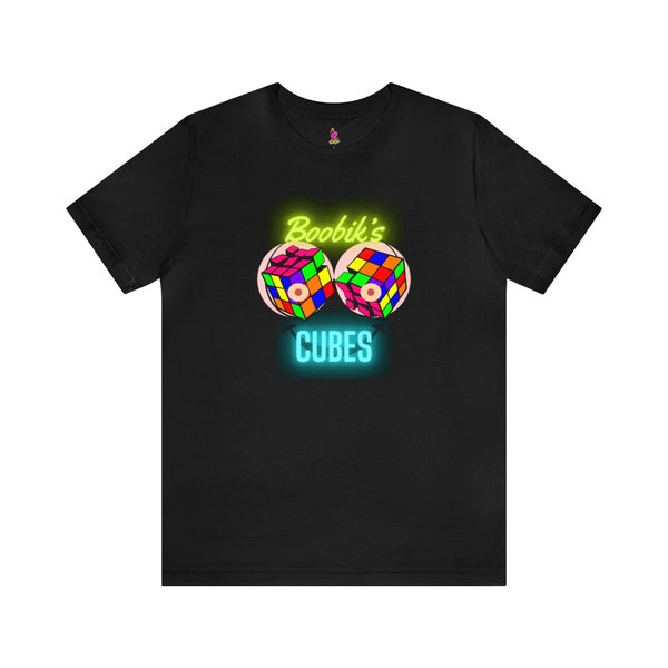 Funny Retro Rubiks Cube Shirt, Neon 80's 90's Boobiks Cubes Humor Tee, Mens Women's Short Sleeve Tshirt