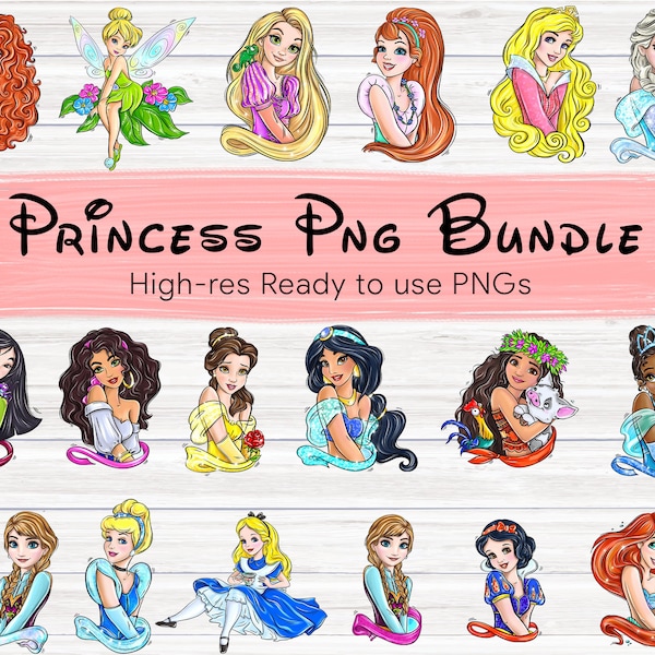 18 Princess PNG BUNDLE | Wraps | 18 Illustration design | High Resolution PNG for all princess Digital Download, Princess Sublimation Design